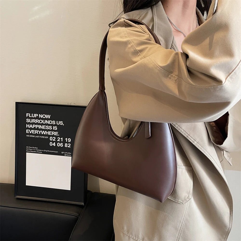 Minimalist Pure Color Polyurethane Leather Shoulder Bag for Women