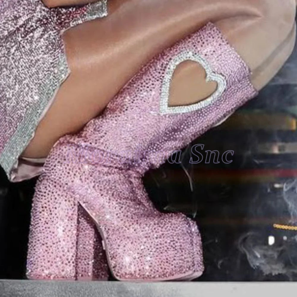 Crystal Glitter Platform Knee High Boots For Women