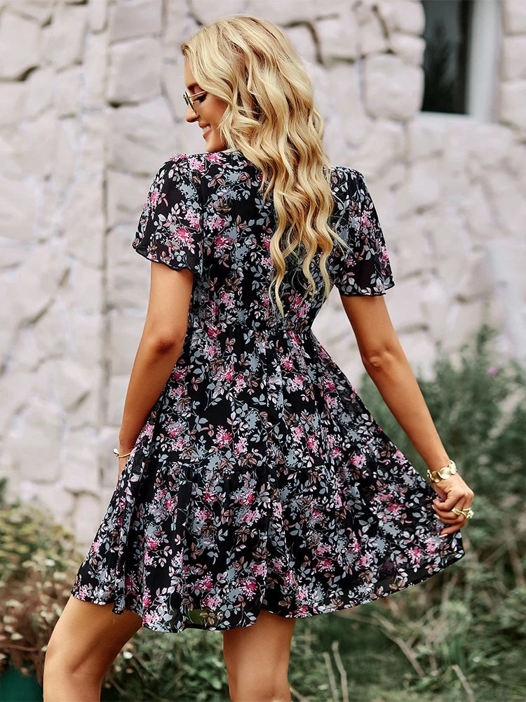 Casual Round Neck Floral Print Pullover Dress For Women