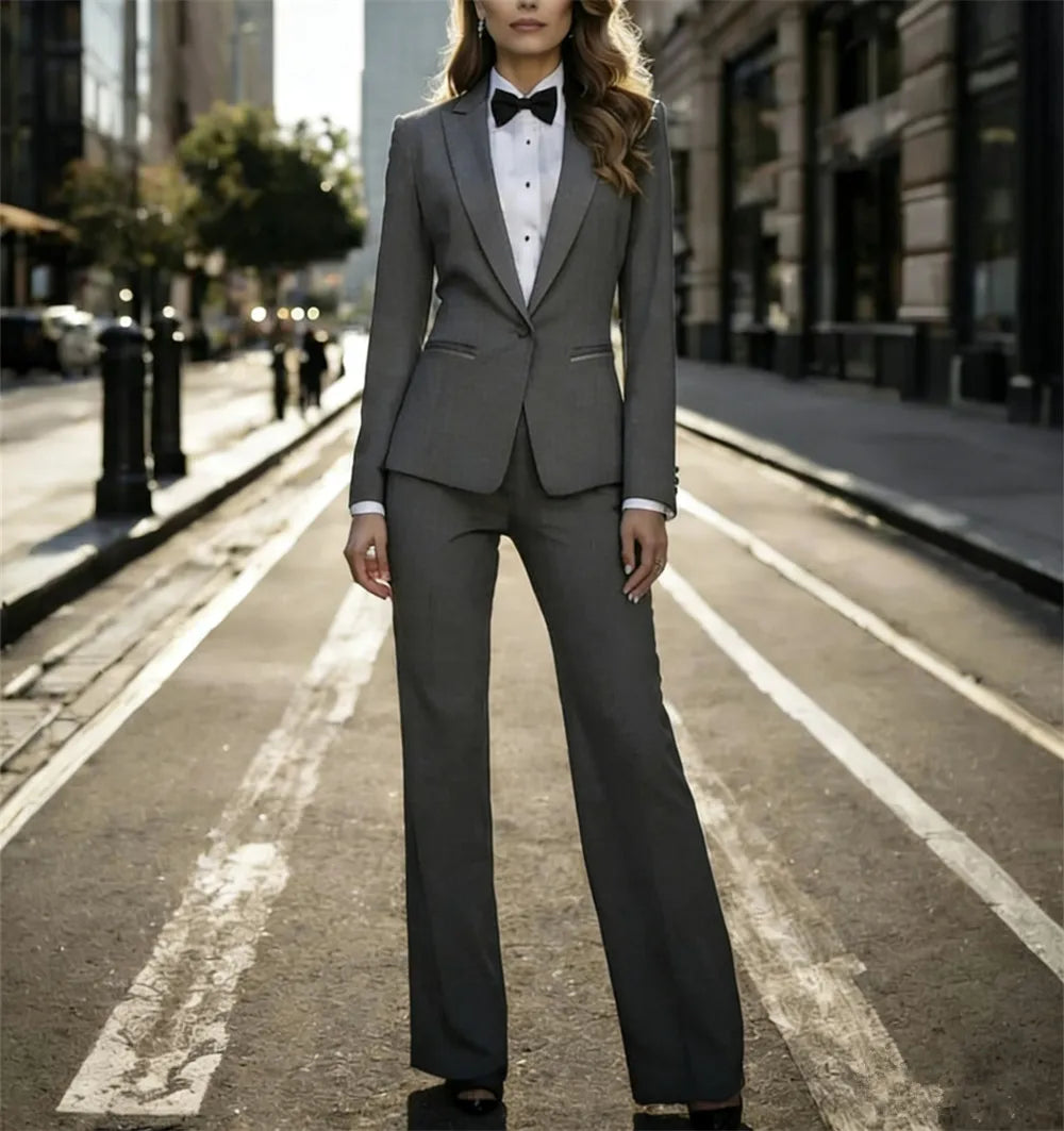 Elegant Women’s Brown Tuxedo Suit 2 Pieces Set Formal Blazer & Pants Tailored Fit Party Outfit (Jacket+Pants)