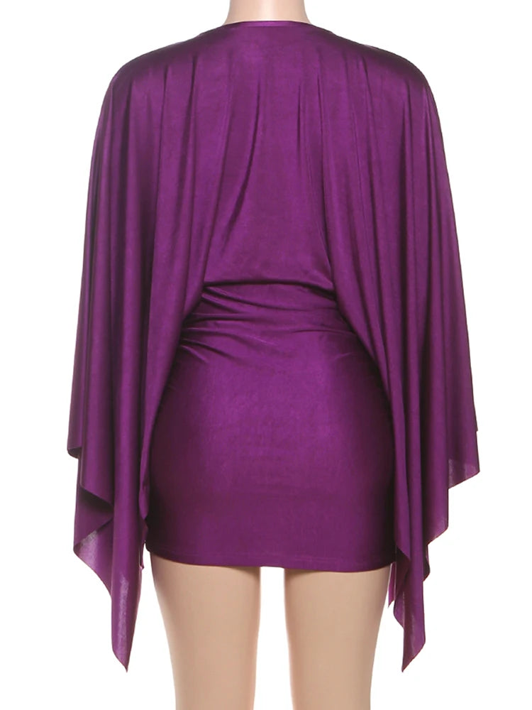Satin Deep V Neck Mini Dress With Long Sleeves for Women