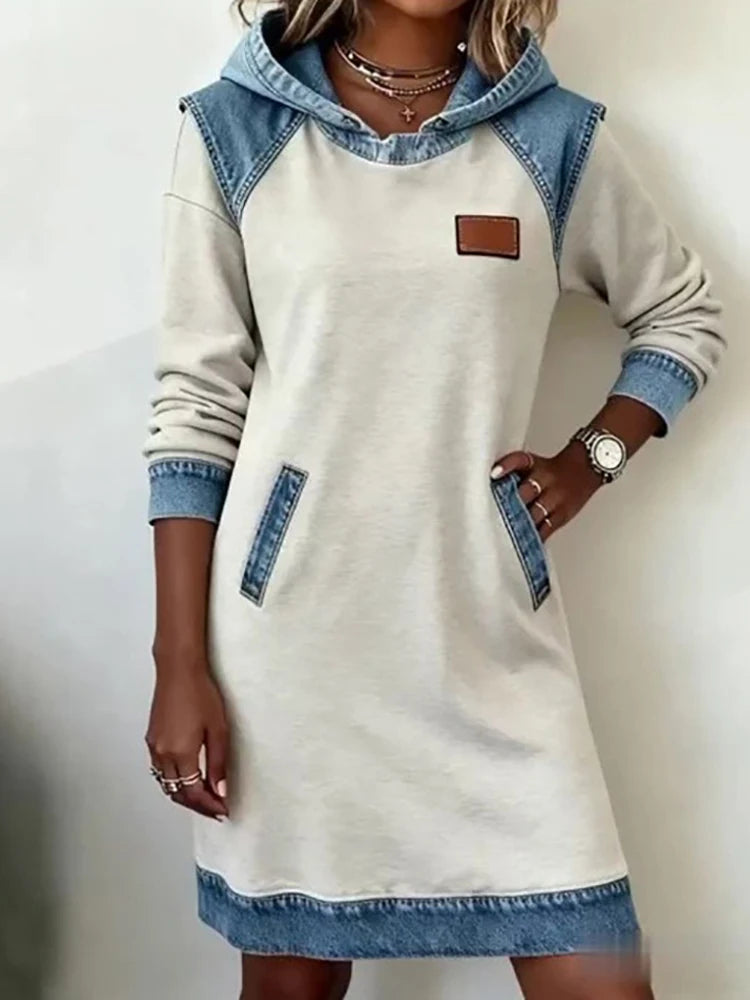 Elegant Patchwork Long Sleeve Midi Dress for Women