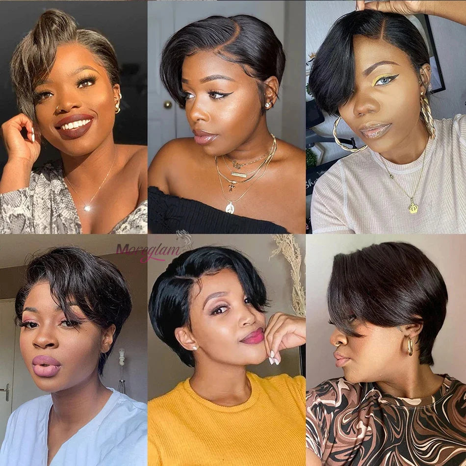 Wig HD Transparent Lace Front 13x4 Pixie Cut Bob Indian Hair Pre Plucked 200 Density