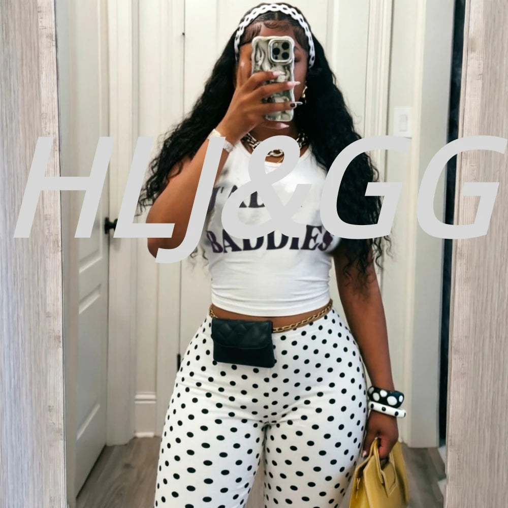 Chic Polka Dot Letter Print Two Piece Set for Women