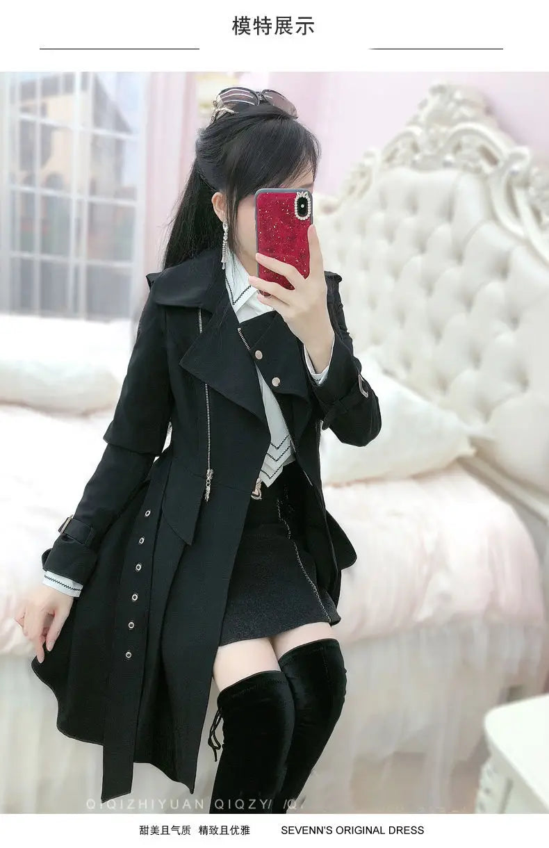 2025 Spring and Autumn Women's Windbreaker Beige British Trench Coat Mid Length Long Sleeved Fashionable Clothing