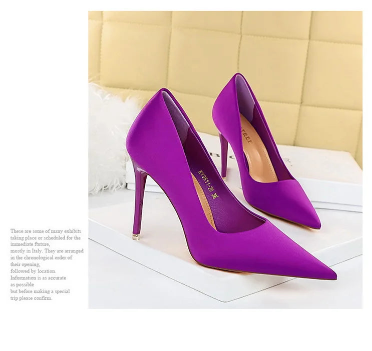 Elegant Purple Satin High Heel Stiletto Pumps for Women
