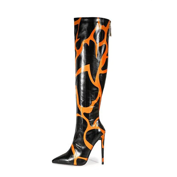 Fashion Stretch Back Zipper Stiletto Pointed Toe Knee High Boots for Women