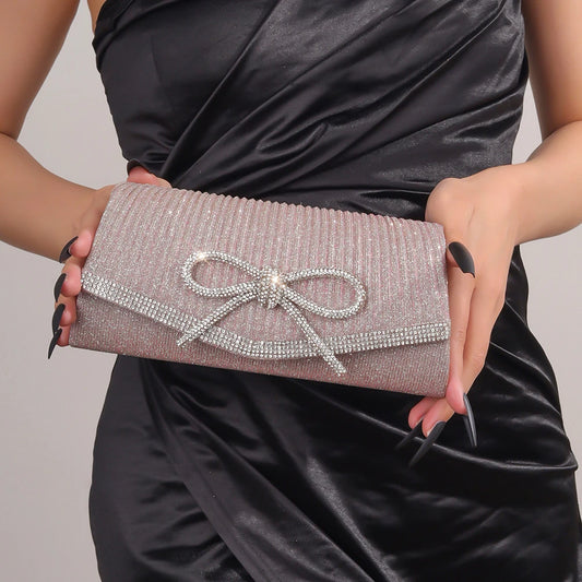 Women Evening Bag Bow Shoulder Bag Glitter Rhinestone Hobo Bag Adjustable Strap Wedding Party Purse