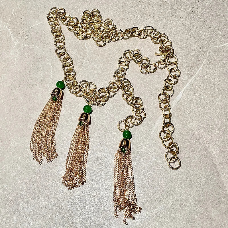 Retro Hollow Out Chain Belt With Metal Tassels for Women