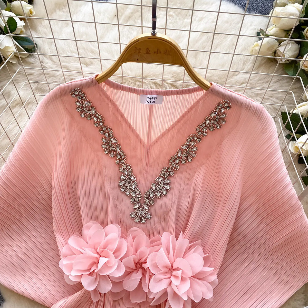 Diamond Embellished Batwing Sleeve Blouse for Women