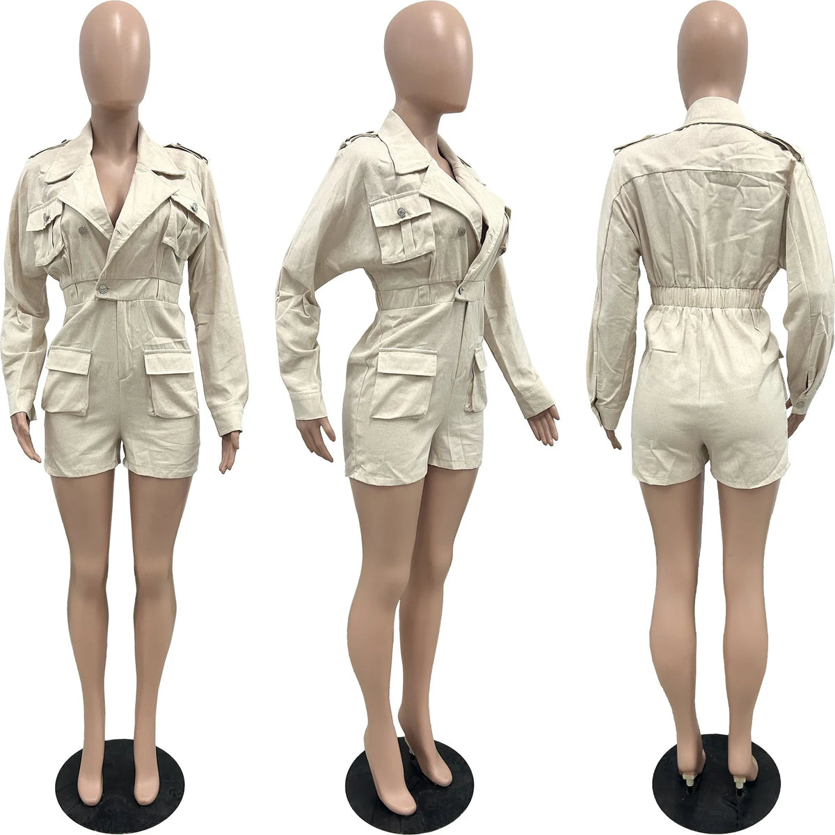 Casual Long Sleeve Denim Romper Jumpsuit for Women