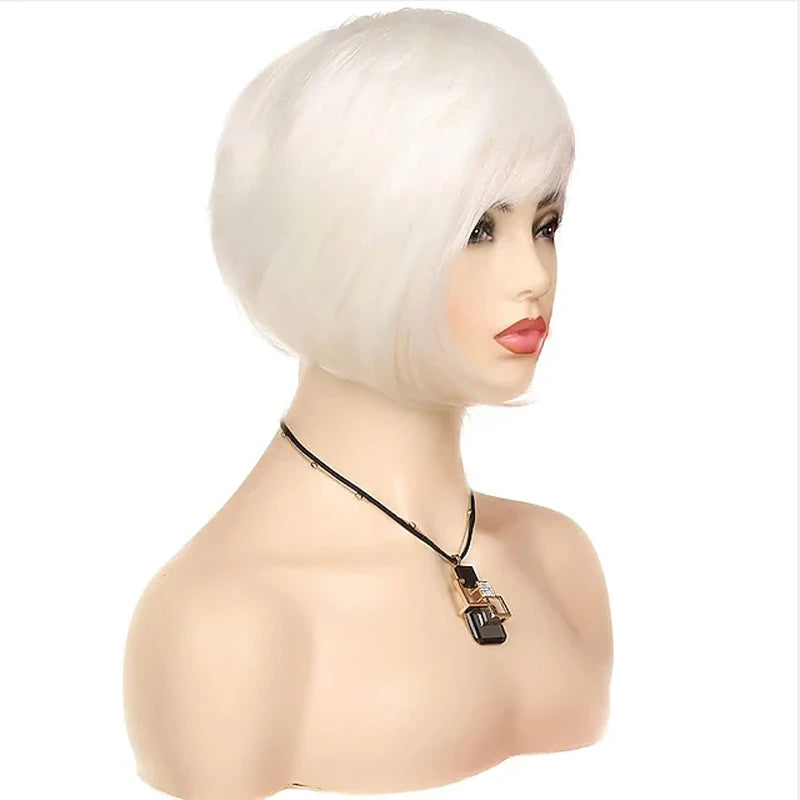 Heat Resistant White Fringe Pixie Hair Wig For Women
