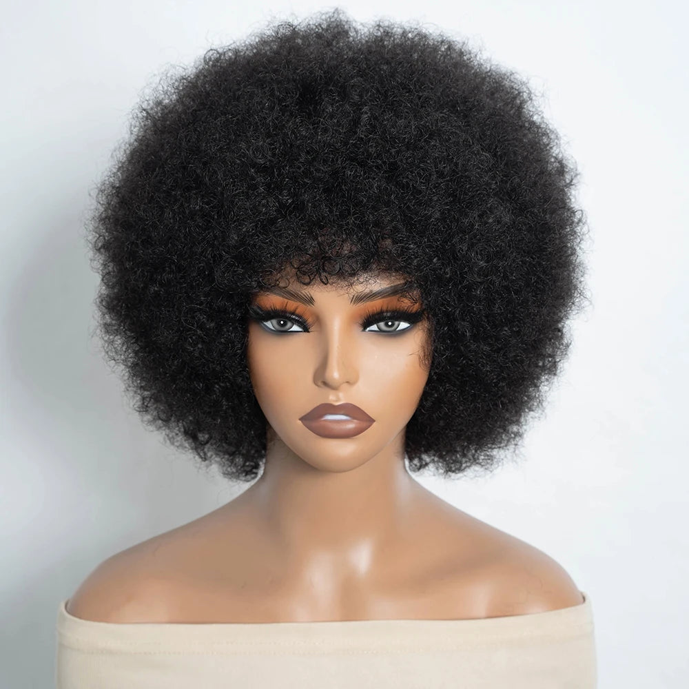 Natural Short Curly Remy Human Hair Bob Wig for Women