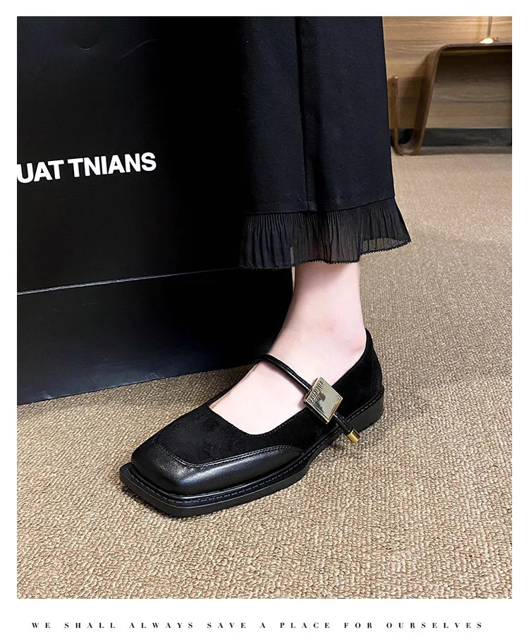Retro Square Toe Low Heel Mary Jane Shoes for Women