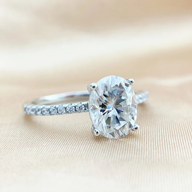 Oval Cut Moissanite Sterling Silver Engagement Ring for Women