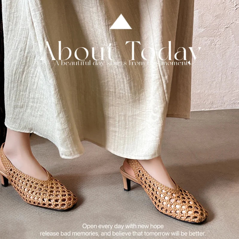 Handmade French Style Cut Out Weave Sandals for Women