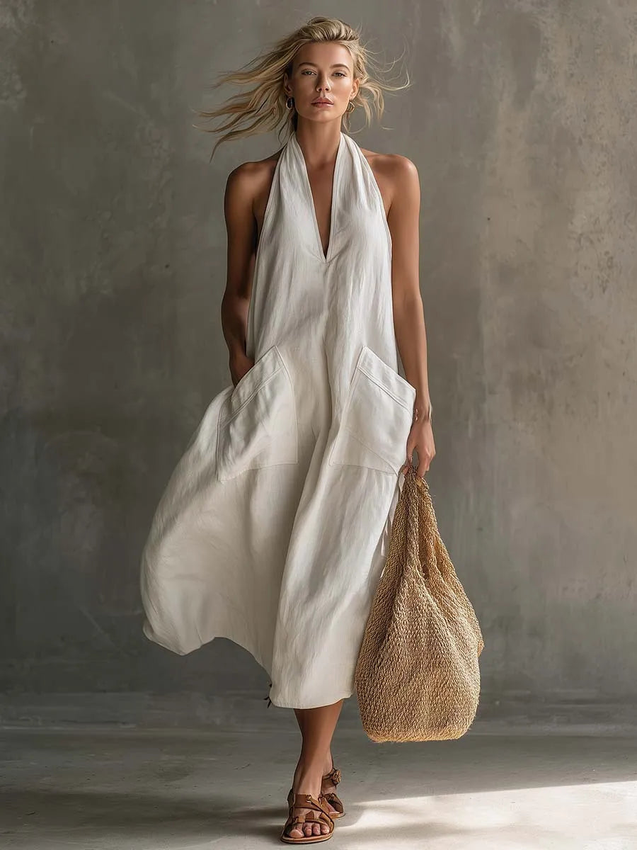 Sleeveless V Neck Loose Wide Leg Casual Jumpsuit For Women