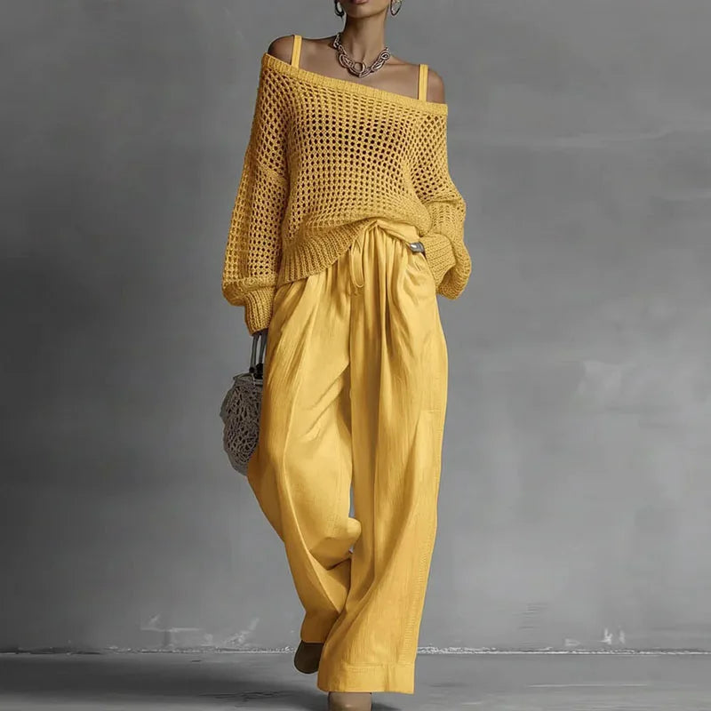 Summer Off Shoulder Crochet Knit Two Piece Set for Women