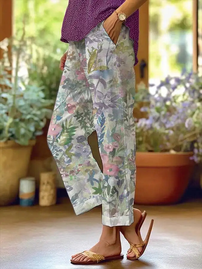 Elegant Printed Loose Ankle-Length Casual Pants for Women