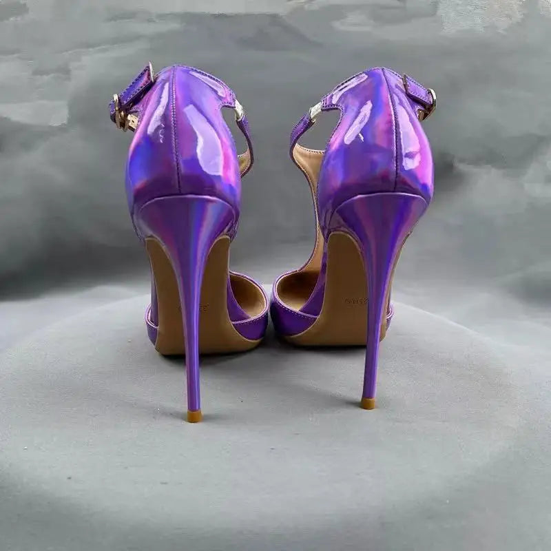 Gradient Purple T Strap Pointed Toe High Heel Pumps for Women
