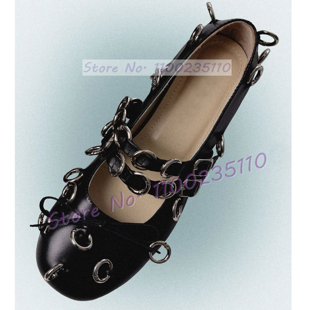 Elegant Round Toe Bow Detail Metal Loop Ballerina Sandals for Women