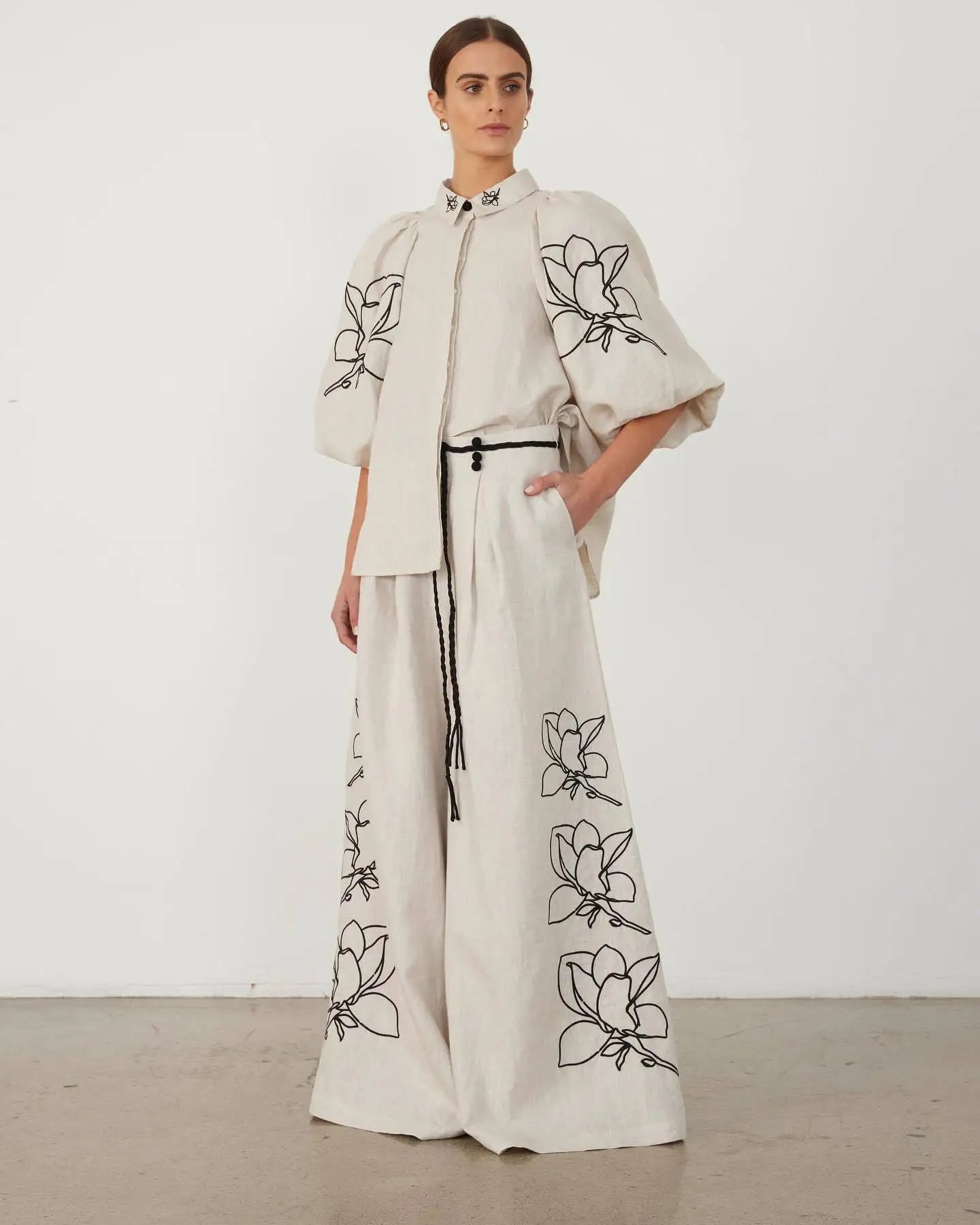 Elegant Printed Cotton Linen Two Piece Set for Women