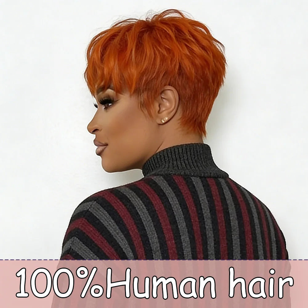 Realistic Short Straight Pixie Cut Human Hair Wig For Women