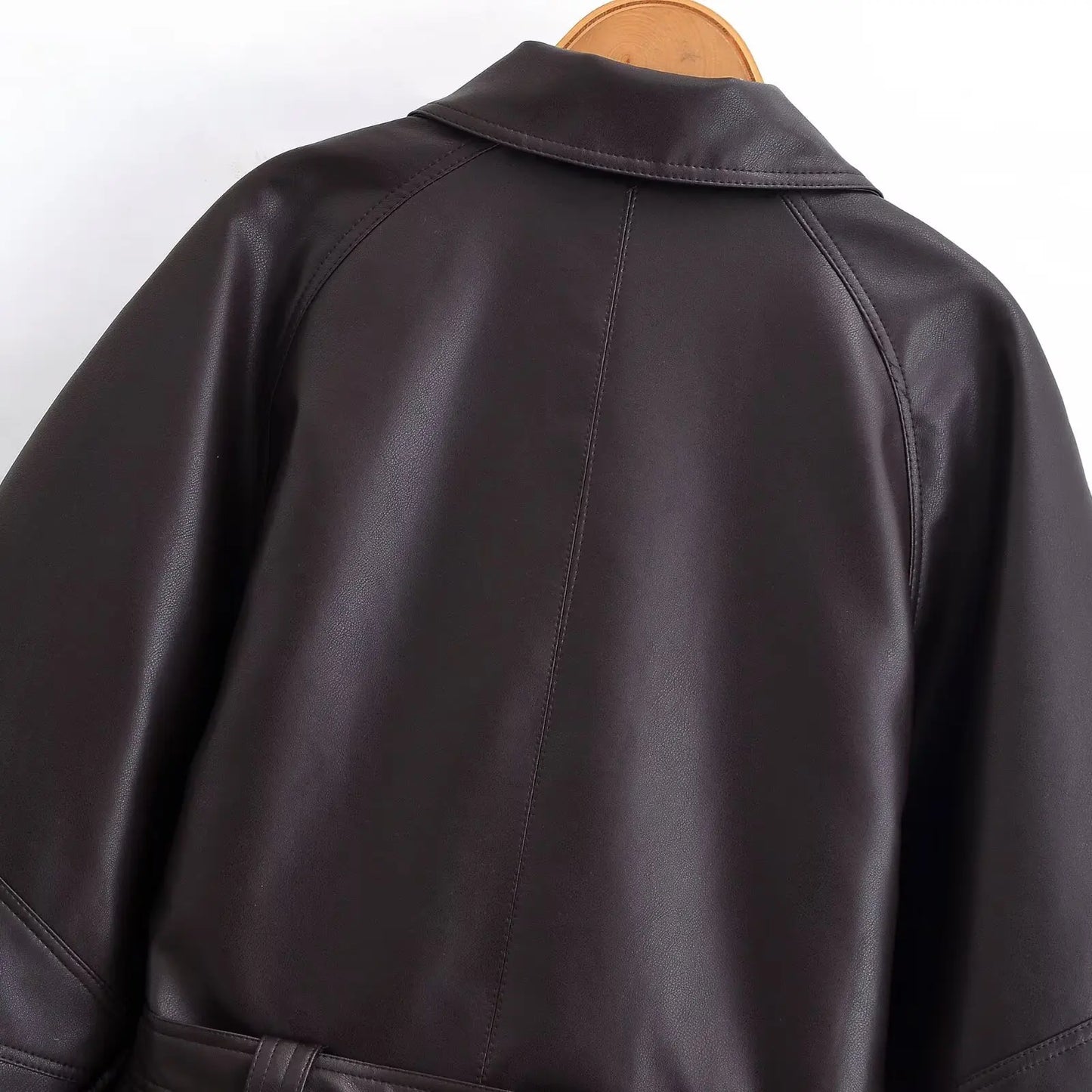 Vintage Black Belted Faux Leather Jacket for Women