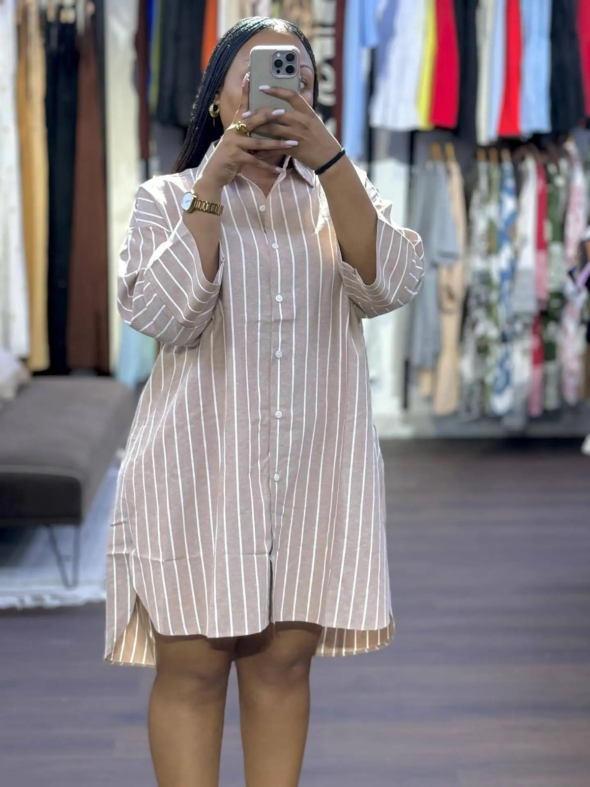 Striped Long Sleeve Collared Blouse
