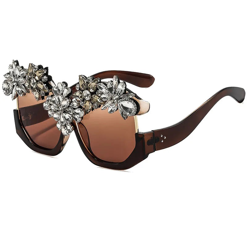 Oversized Floral Rhinestone Sunglasses