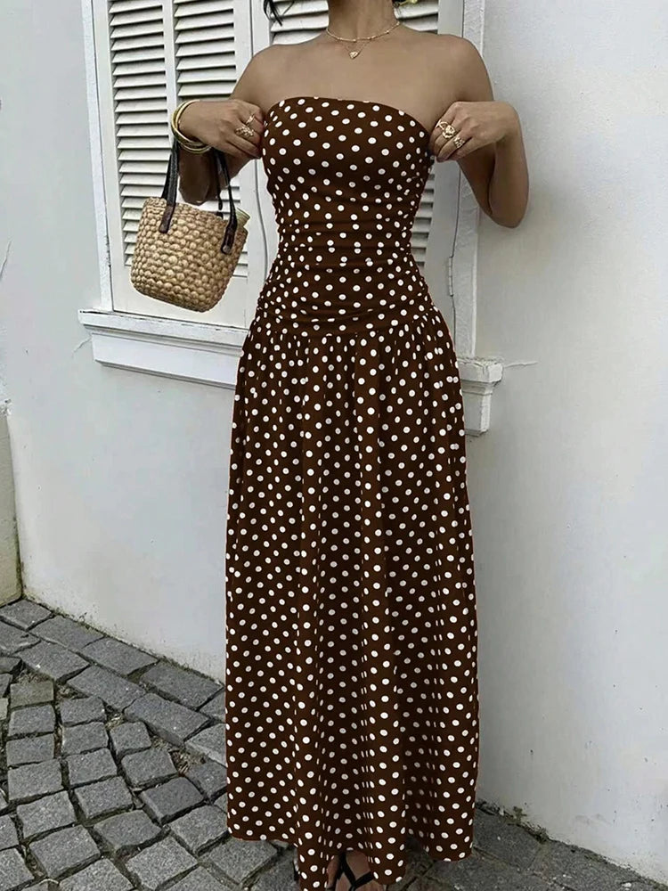 Polka Dot Backless Strapless Maxi Summer Dress for Women