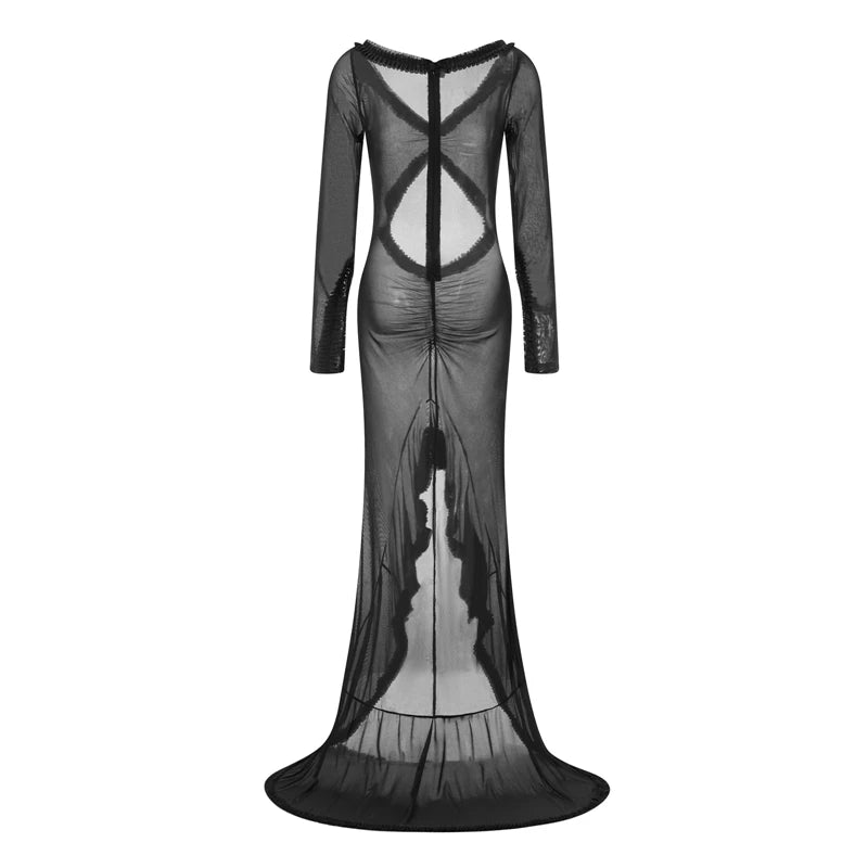 Beach Vacation Sexy Mesh Sheer Ruffled Dress for Women