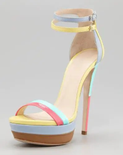 Colorful Leather Stiletto Platform Sandals for Women