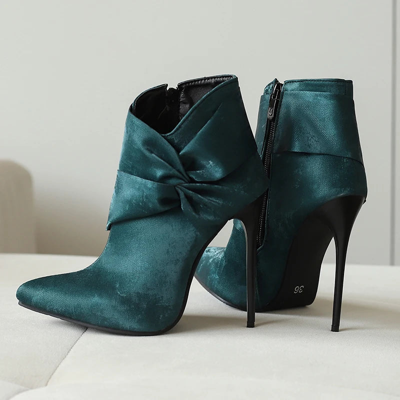 Elegant Bowknot Lace-Up High Heel Ankle Boots for Women