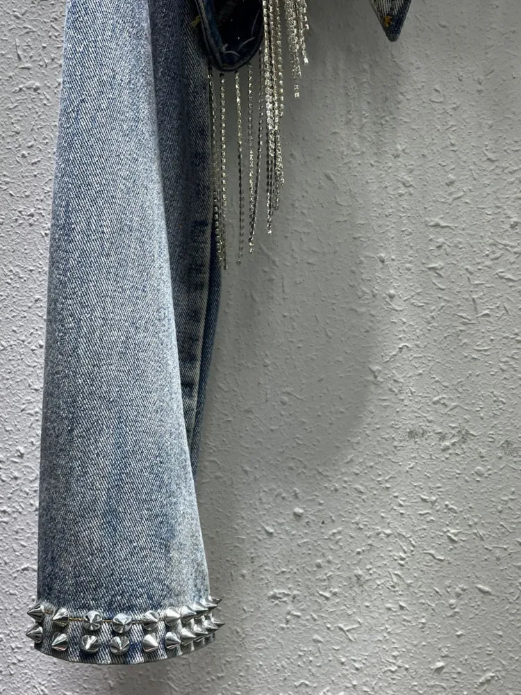 Tassel Trim Denim Jacket for Women