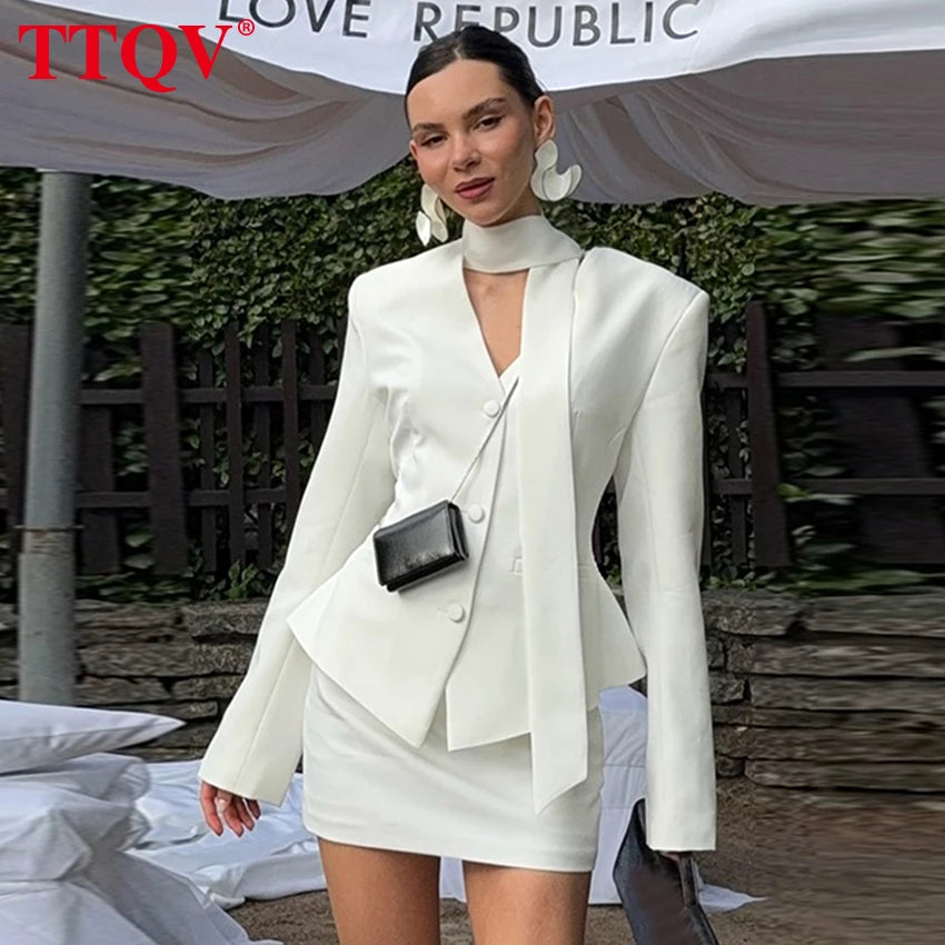 Elegant Long Sleeve Shirt and Mini Skirt Set for Women