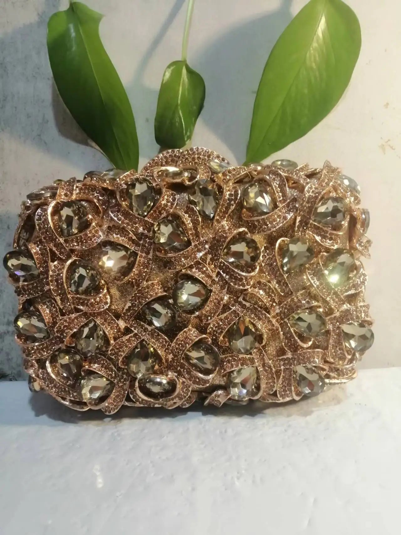 Women Gold/Silver/Green Big Stones Clutch Purse Lady Evening Bags Wedding Party Rhinestone Handbags Ladies Gala Clutches Bags