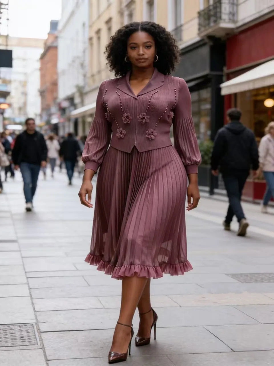 Elegant Long Sleeve Dashiki Pleated Maxi Dress for Women