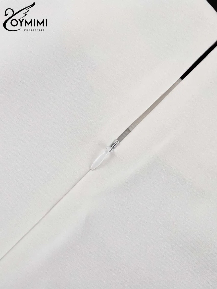 Oymimi Casual White O-Neck Dresses For Women Elegant Long Sleeve Slim Pockets Dresses Autumn Straight Mini Dress Female Clothing