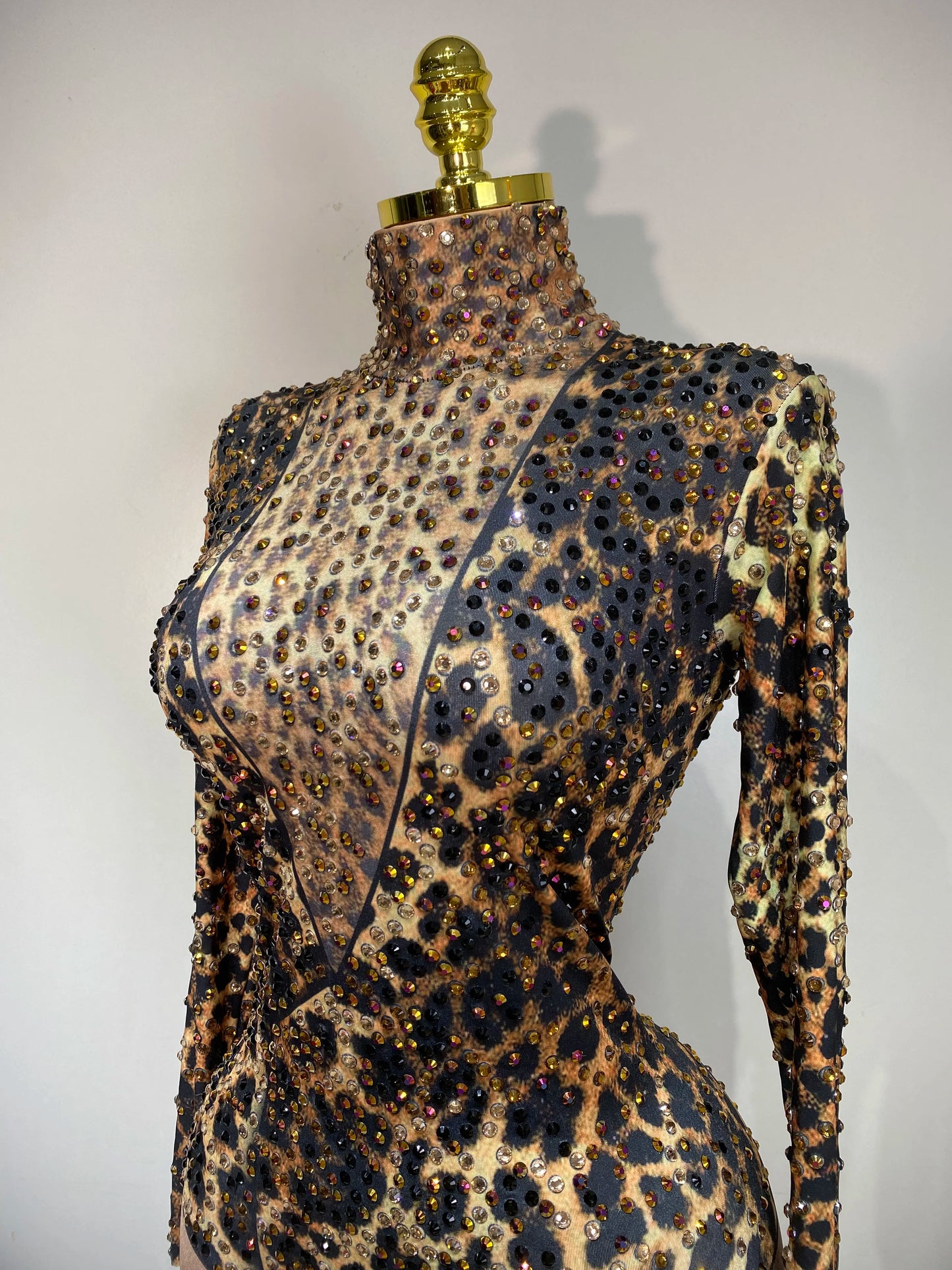 Women 2025 Stretch Leopard Print Sexy Bodycon Jumpsuit Bar Nightclub Singer Dancer Luxury Diamond Stage Performance Outfit