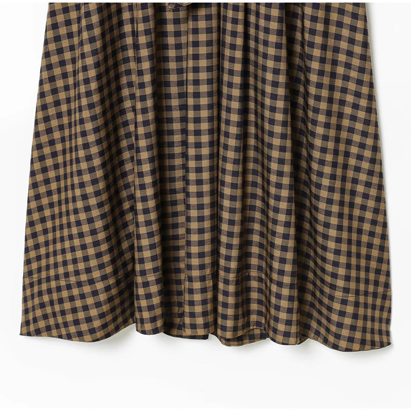 Elegant Plaid Women's Long Dresses Loose Tie Up Bow Laple Full Sleeve A-line Dress For Woman 2026 Spring New Lady Party Robes