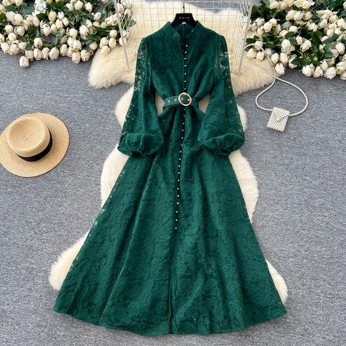 Crystal Belt Embroidered Maxi Dress