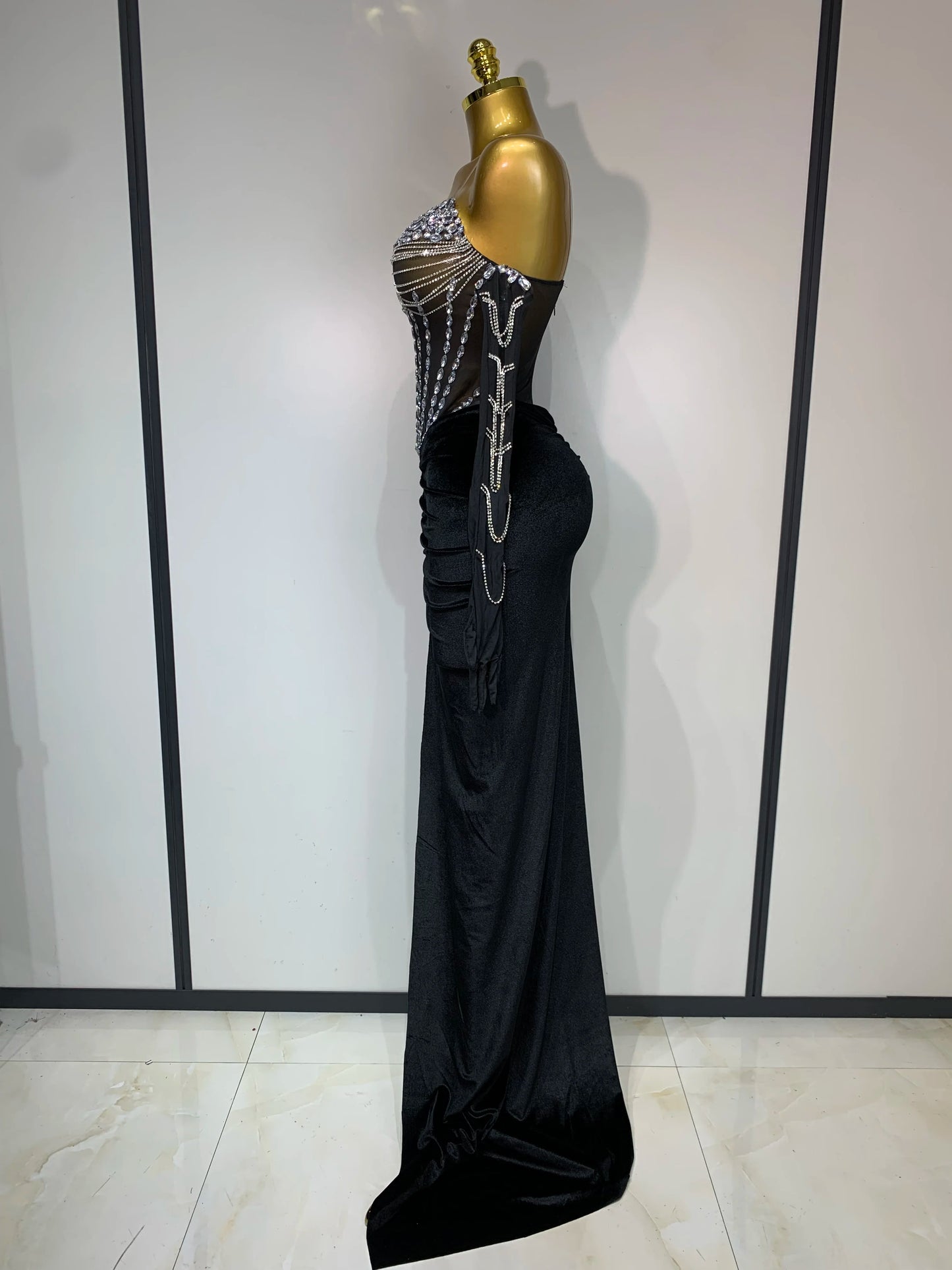 Women Sexy Strapless Rhinestone bodysuit Skirt Three Piece Set Celebrity Elegant Evening Party Birthday Dresses Stage Costume