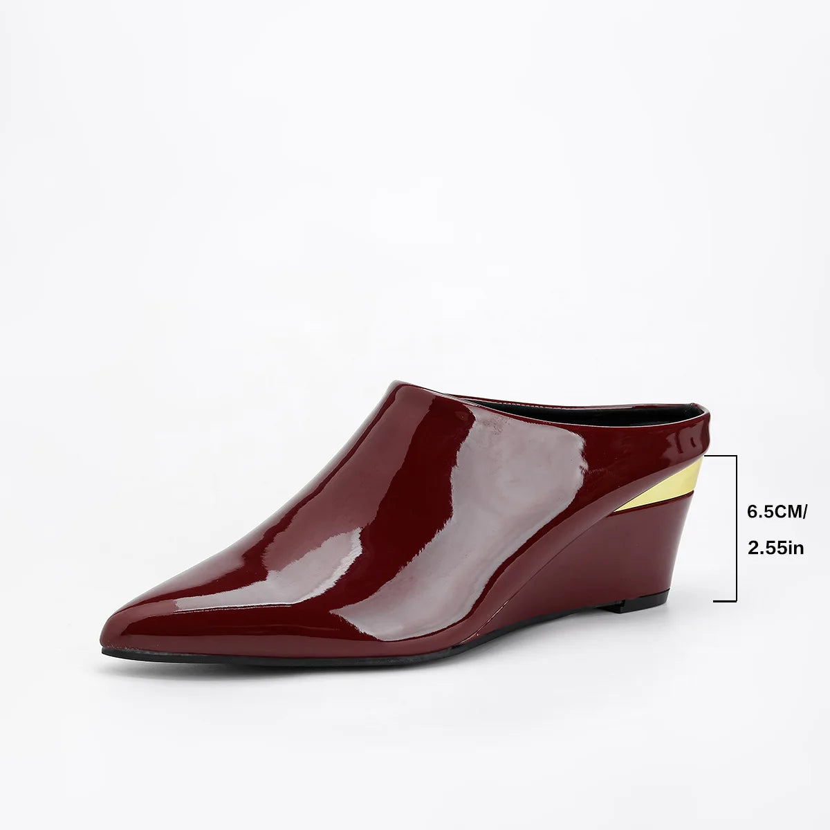 High Heel Pointed Toe Patent Leather Wedge Mules for Women