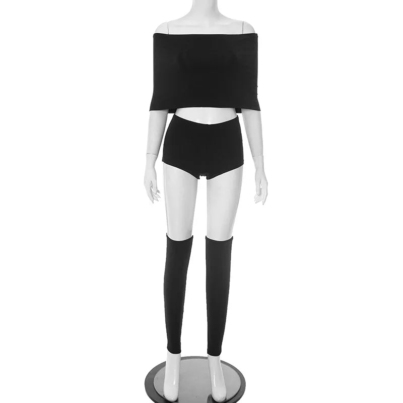 FAGADOER Y2K Sexy Streetwear 2 Pieces Set for Woman Off Showlder Sleeveless Backless Crop Top and Shorts Suit Female Clothing