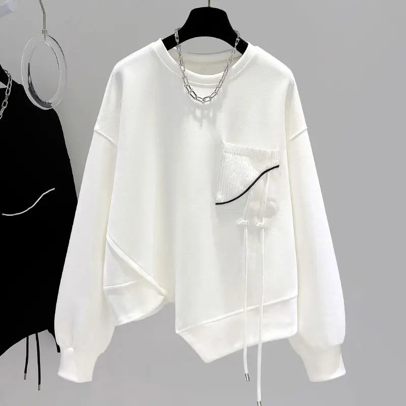 Korean fashion solid color hoodless sweatshirt women's spring and autumn new temperament loose thin niche design short top