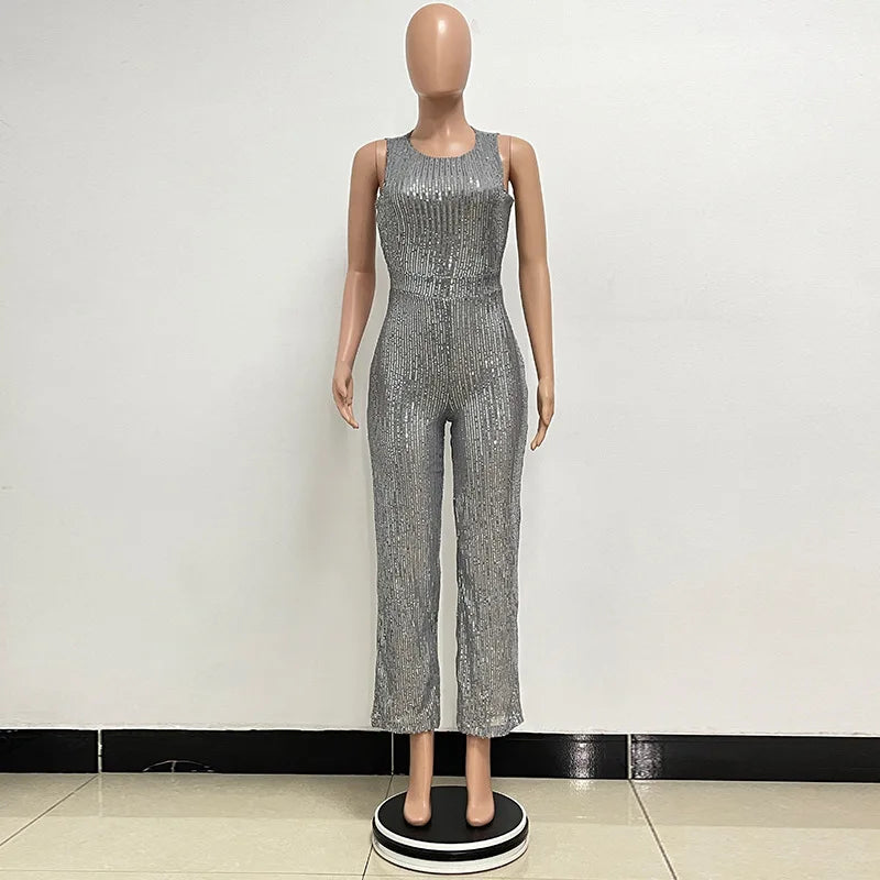 Elegant Shimmering Sequin Club Party Jumpsuit for Women