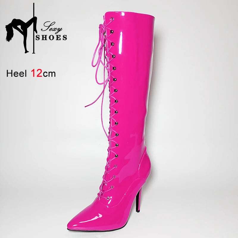 Patent Leather Stiletto Knee High Boots