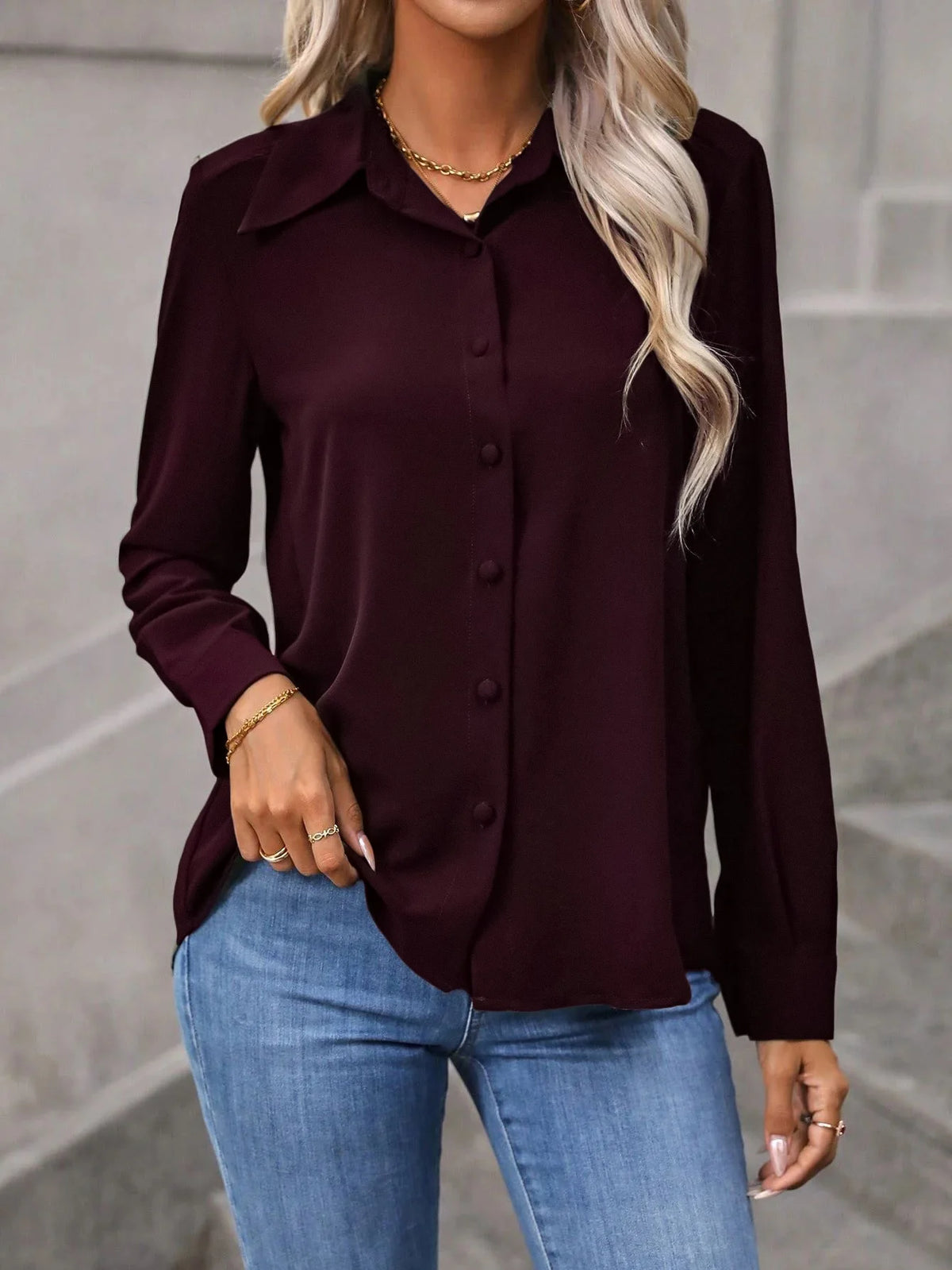 Solid Color Button Front Shirt
