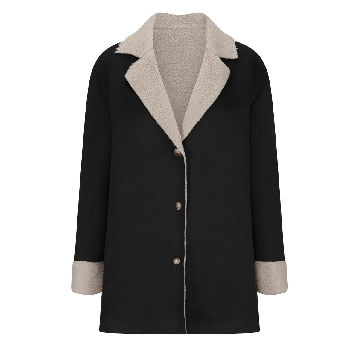 Warm Fleece Lined Suede Coat With Notch Lapel for Women